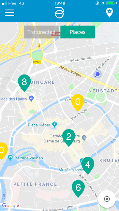 Knoten-App-Karte mit Stationspins